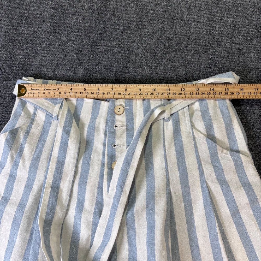 Blue Rain Francesca's Striped Shorts Womens Large Blue White Linen Blend Belted - Picture 4 of 6